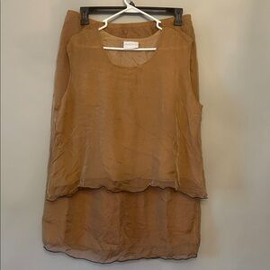 AHNI Silk Tank and Skirt Set, Size 3 or XL, Light Brown with Black Trim